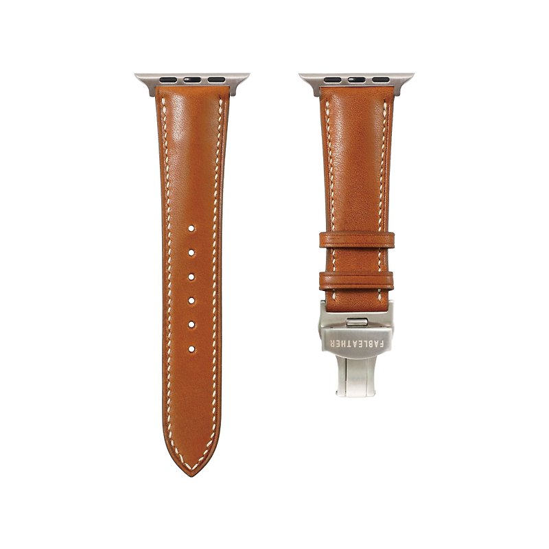 Handmade APPLEWATCH strap (BARENIA French calfskin | golden brown | Ganeto) - Watchbands - Genuine Leather Brown
