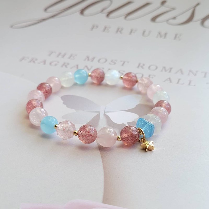 Lover's Stone/Brave Stone~Peach Blossom/Popularity/Achievement Achievement~Pink Crystal/Strawberry Crystal/Aquamarine/Moonstone - สร้อยข้อมือ - คริสตัล 