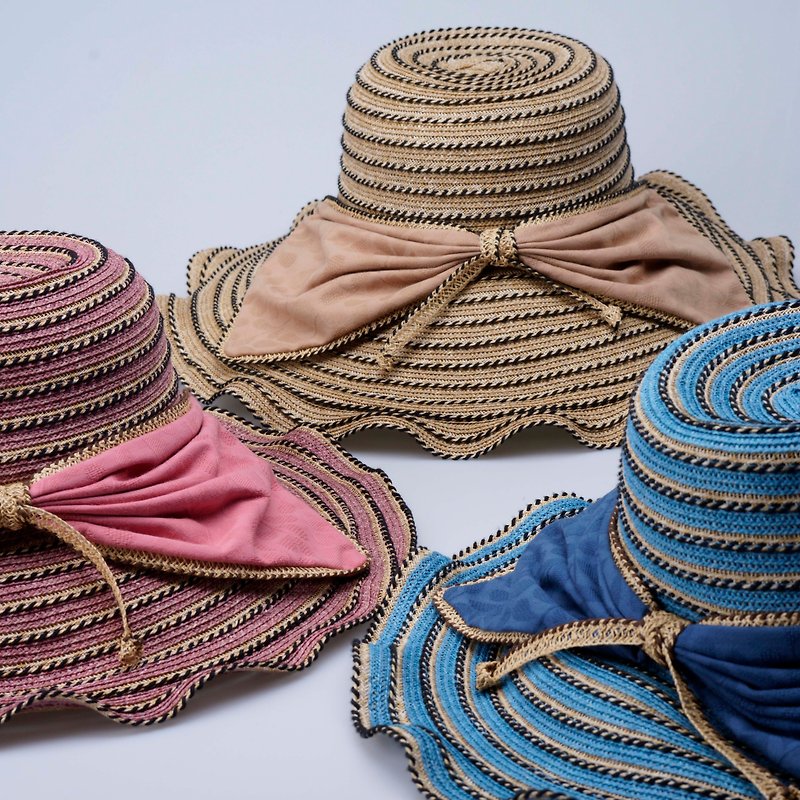 Oversized brim cotton + straw hat - หมวก - วัสดุอื่นๆ สีกากี
