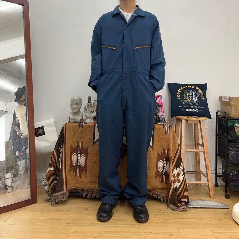 TOPPS American police overalls overalls second-hand vintage dark blue embroidered cloth patch - กางเกงขายาว - ผ้าฝ้าย/ผ้าลินิน สีน้ำเงิน