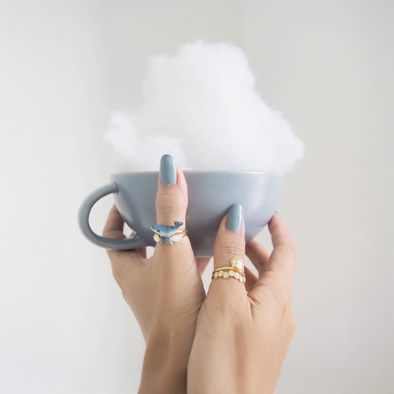 Flying Whale Stacking Ring, Happy Story, Dreamy Jewelry, Sterling Silver - 戒指 - 純銀 金色