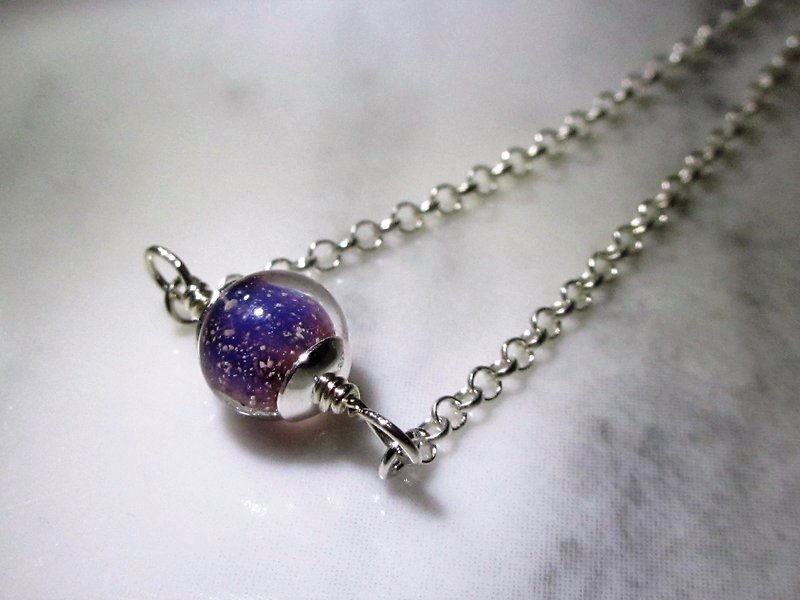 X | Small universe series | × 925 sterling silver small purple planet glass pendant necklace -16 inch - สร้อยคอ - โลหะ หลากหลายสี