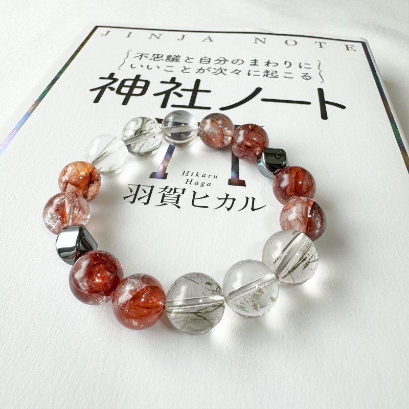 紅膠花 太赫茲 髮晶 天然能量 手作禮物 日本製 水晶手鍊 - 手鍊/手環 - 水晶 紅色