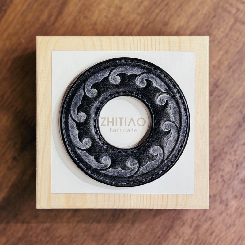 原創手工製作牛皮劍道刀鐔 生生流転 黑霧蠟 劍鍔 Tsuba - 運動配件 - 真皮 黑色