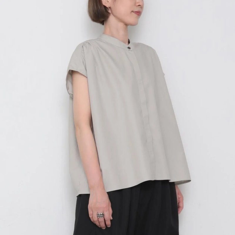 OMAKE.jp 落肩綴銅珠上衣SiiShirts 灰 - 女 T 恤 - 棉．麻 灰色