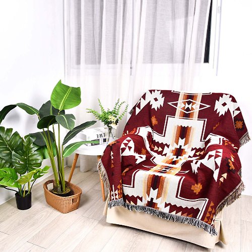 OUTSY 民族風露營居家雙面針織蓋毯沙發毯 赫菲斯神殿 150×125cm