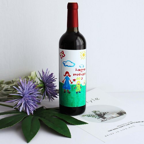 Design Your Own Wine 香港酒瓶雕刻禮品專門店 【母親節禮盒】Treasure Memory系列訂製兒童畫紅酒 彩色鑽石印刷