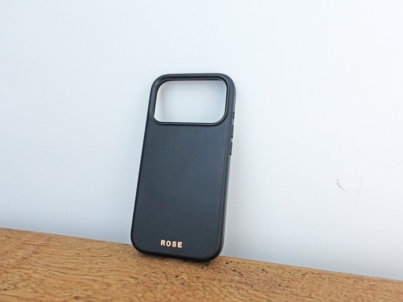 【Embossed Metal Letter Customization】iPhone 17 / 17 Pro Magsafe Leather Case - Phone Cases - Genuine Leather Black