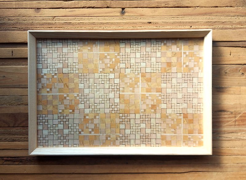 Old Tile Memory Mosaic Large Tea Tray/Tray/Coffee Tray - Beige - ของวางตกแต่ง - ไม้ 