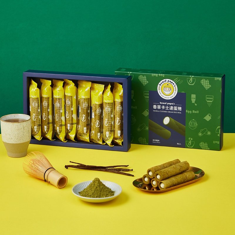 (Pre-order)【beard papa's】Vanilla Custard Egg Roll (Matcha Flavor) (144g) 8 pieces - Handmade Cookies - Other Materials Brown