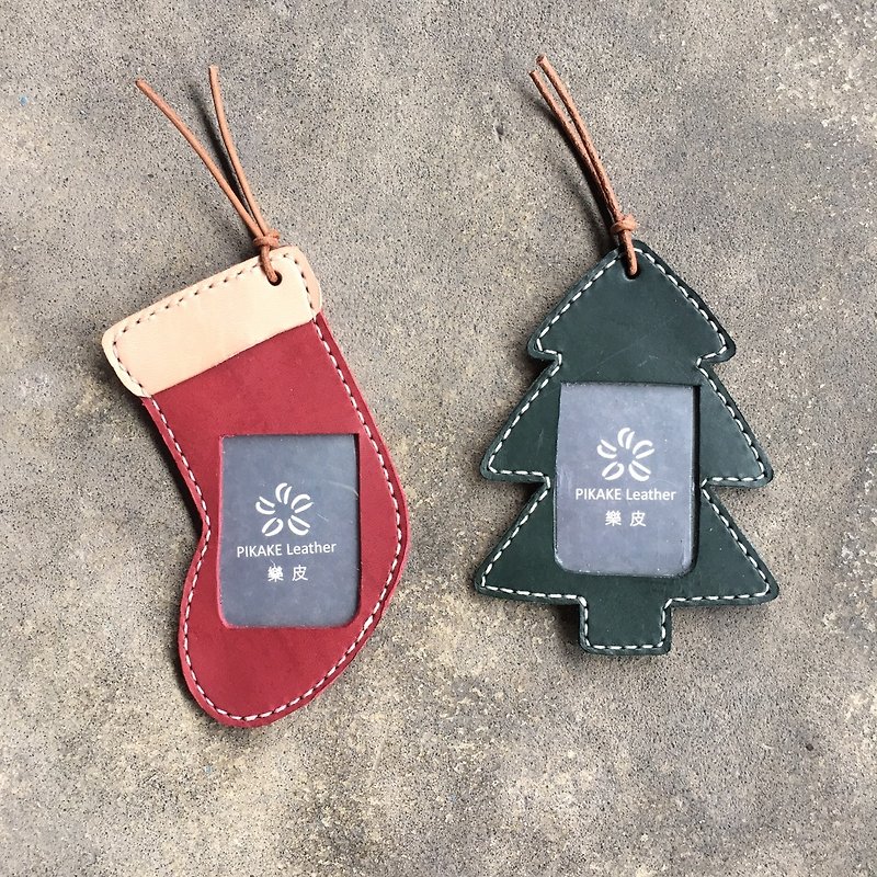 Christmas tree Christmas stockings leather photo frame tag material package - Leather Goods - Genuine Leather Multicolor