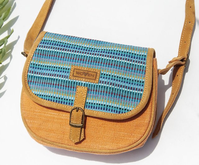 Leather stitching design side backpack boho shoulder bag ethnic style  oblique bag suede bag - Nordic rainbow strip - Shop omhandmade Messenger  Bags & Sling Bags - Pinkoi