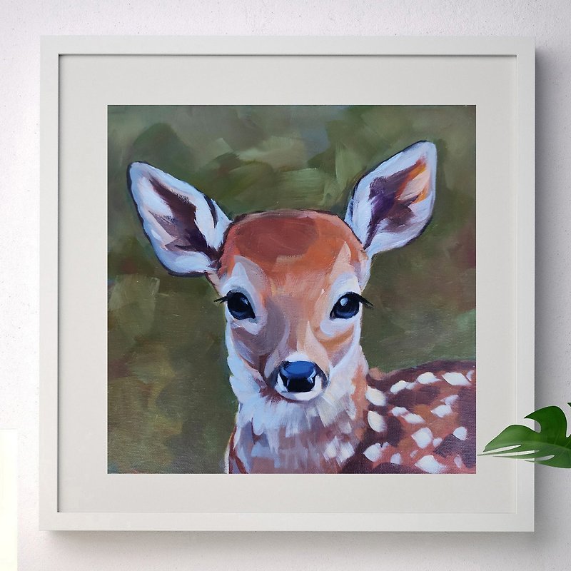 Cotton & Hemp Posters - Original Acrylic Painting on canvas Baby deer Teen girl wall art