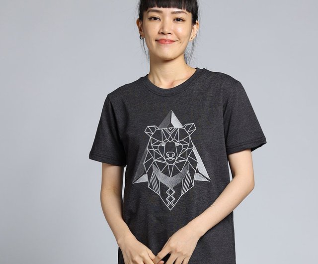森林動物シリーズ】幾何学ツキノワグマ刺繍ユニセックスTEE(黒