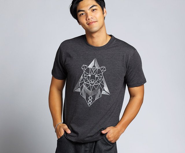 森林動物シリーズ】幾何学ツキノワグマ刺繍ユニセックスTEE(黒