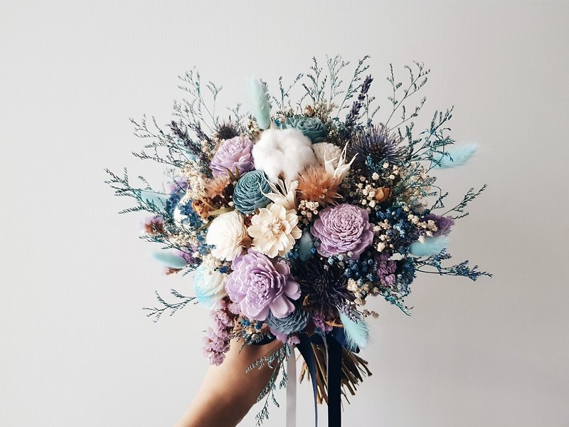 Dry bouquet | Blue and purple dry flowers | Bridal bouquet | Photo bouquet - ช่อดอกไม้แห้ง - พืช/ดอกไม้ สีม่วง