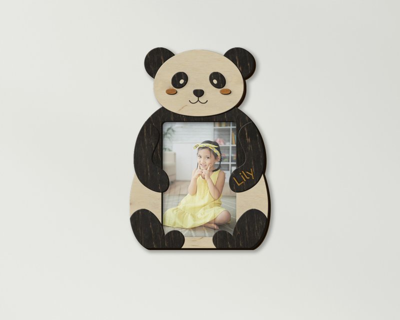 Personalized panda photo frame Vertical 10x12 cm picture frame Kids room decor - 相框/畫框 - 木頭 多色