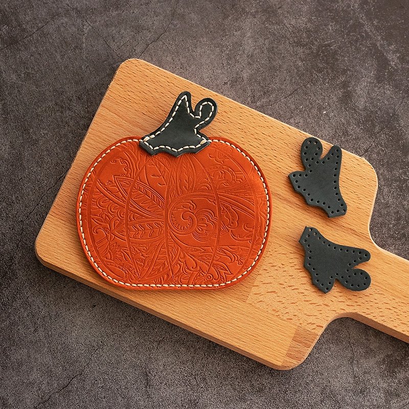 南瓜拉鏈零錢包。手縫皮革材料包。BSP092 - 皮革 - 真皮 橘色