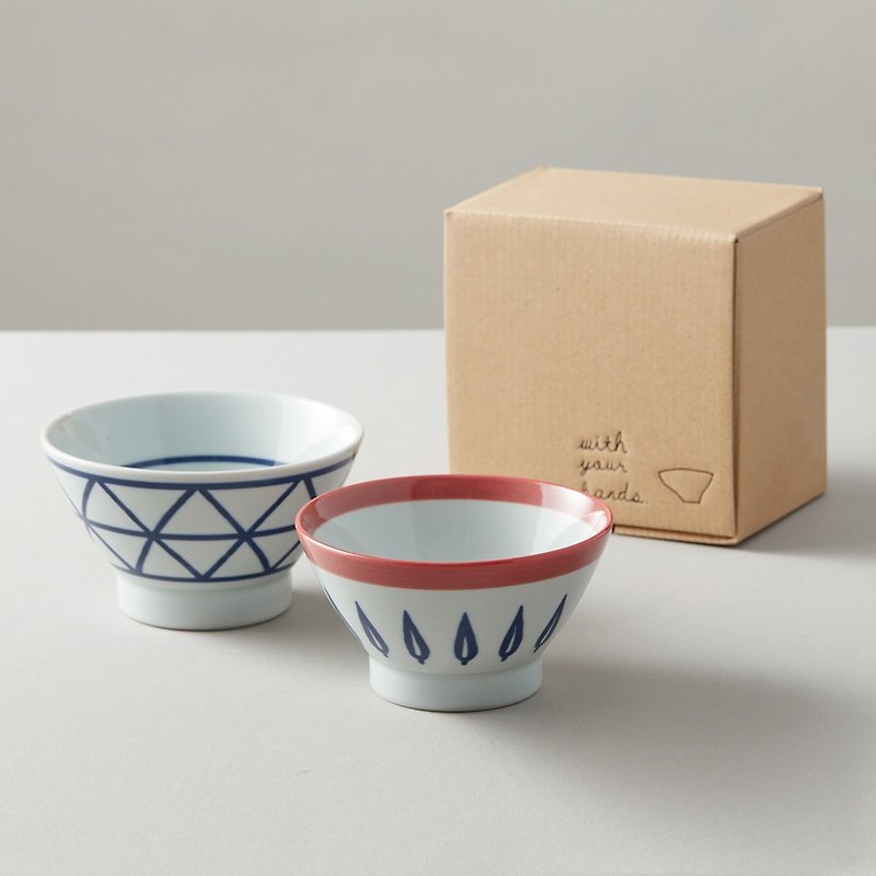Ishimaru Hatasumi-Grid-Red Leaves Couple Bowls (Set of 2) - Bowls - Porcelain White