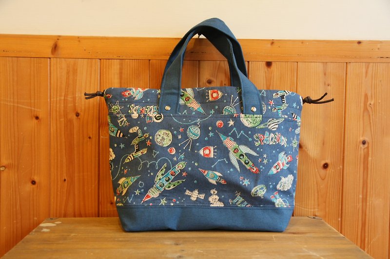 [Good day] handcrafted in the outer space of the universe of the world bundle portable lunch bag / picnic bag / class bag / universal bag / grocery bag / tool bag / bag - Handbags & Totes - Cotton & Hemp Blue