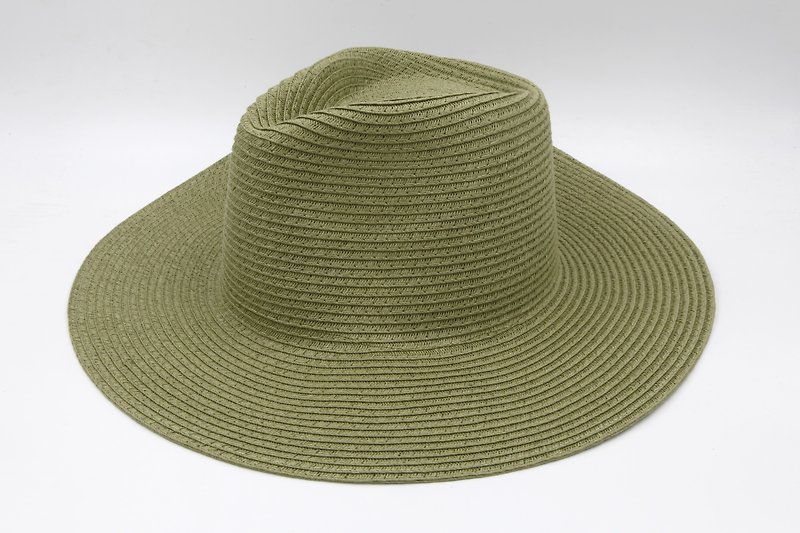 [Paper Home] Large brim gentleman hat (military green) paper thread weaving - Hats & Caps - Paper Green