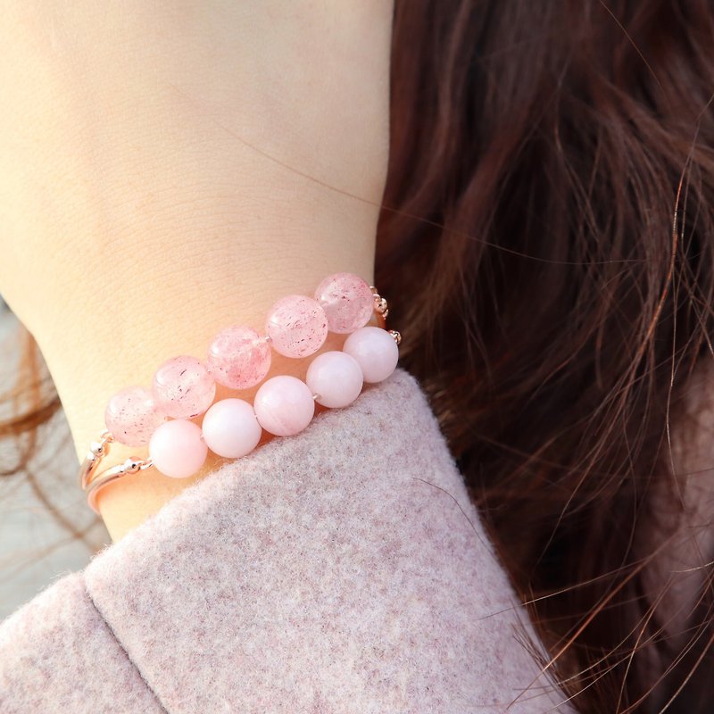 Pink crystal sterling silver bracelet cable chain•Daily Bracelet• - สร้อยข้อมือ - เงินแท้ สึชมพู