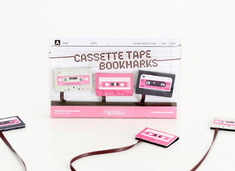 Nostalgic retro cassette magnetic bookmark / pink (three in one set) - Bookmarks - Other Materials Pink