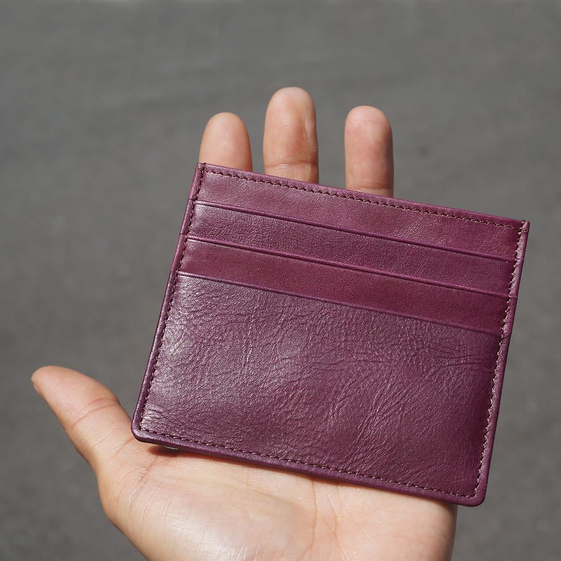 Sienna leather card holder (can be used as a simple light wallet) - Wallets - Genuine Leather Purple