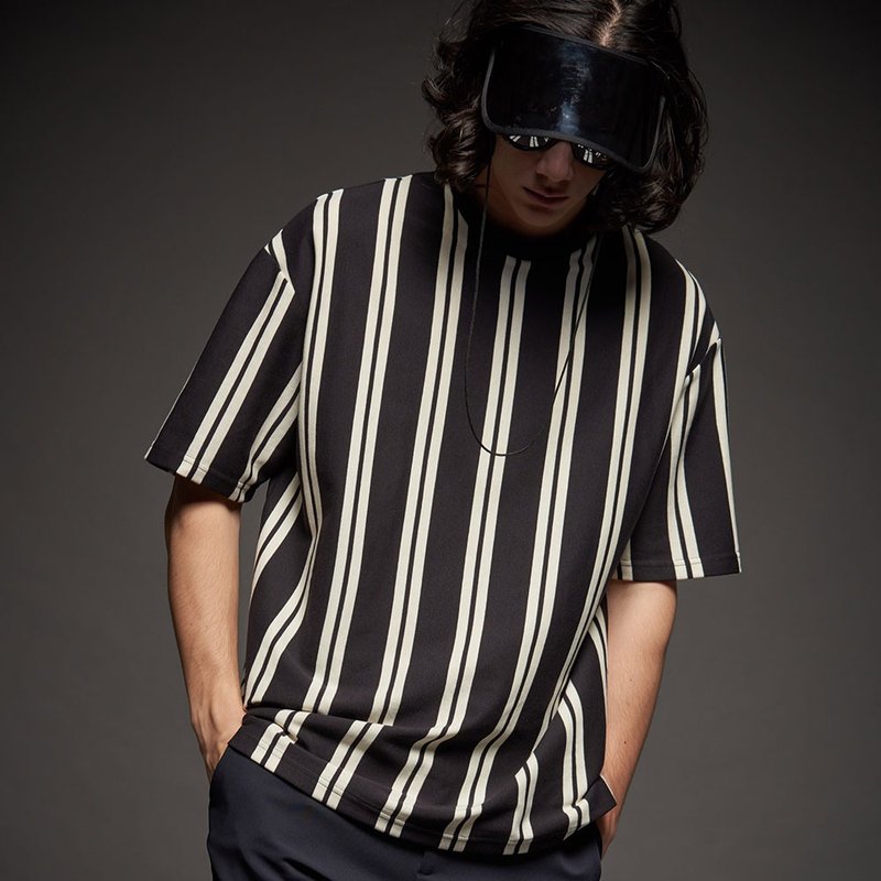 Stone@s Straight Stripe Oversize Tee / 直條紋TEE - 男 T 恤 - 棉．麻 黑色