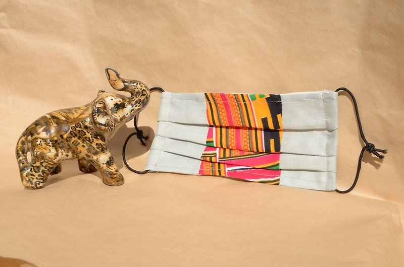 African floral cloth mask cover-Ghana Kent (double-pin gray bottom) - หน้ากาก - ผ้าฝ้าย/ผ้าลินิน สีส้ม