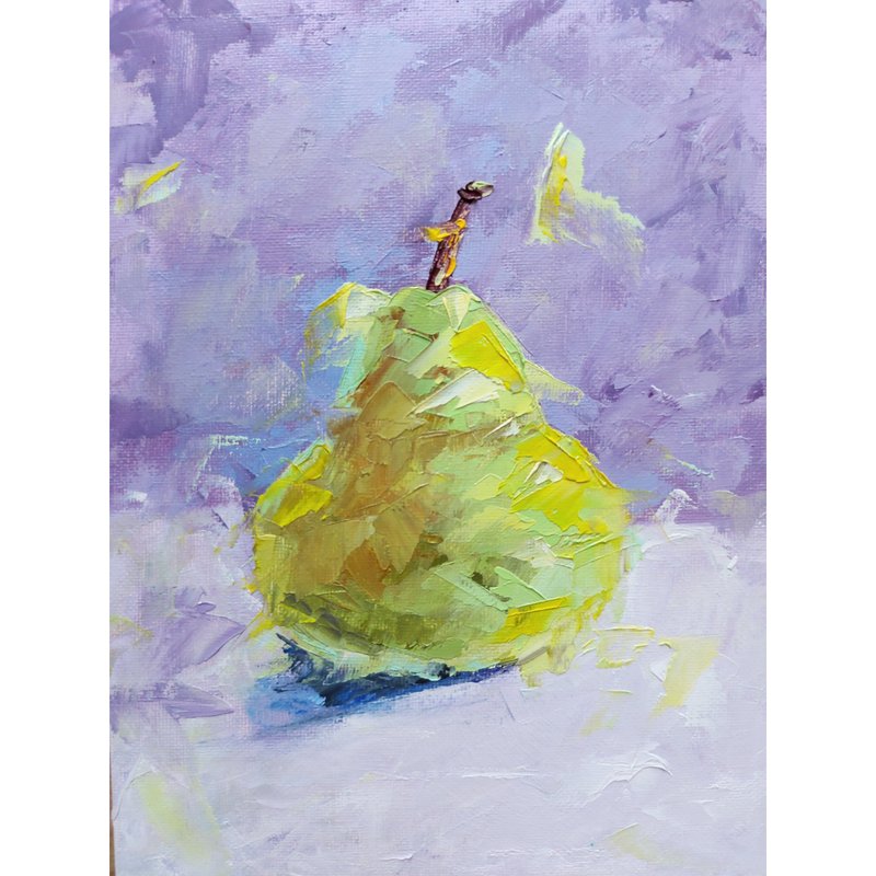 Pear Painting Fruit Original Art Food Artwork Kitchen Wall Decor Small Painting - 海報/掛畫/掛布 - 其他材質 綠色