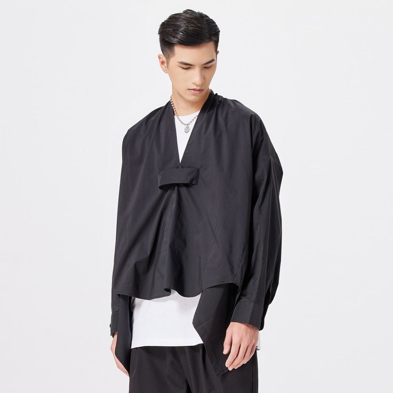 【双 11 限定】品立秋季寬鬆正反可穿中長款長袖襯衫 - 男襯衫/休閒襯衫 - 其他材質 黑色