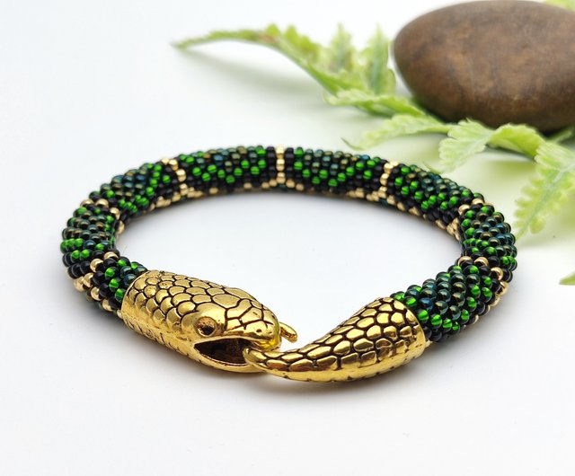 Gold Snake Bracelet Ouroboros Snake Jewelry for Women Serpent Bracelet Gold Snake Bangle Christmas Gift for Women 6 Inches | IrisBeadsArt