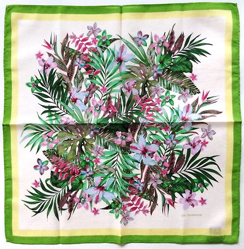 orangesodapanda Jim Thompson Vintage Handkerchief Floral Orchid 16 x 16 inches