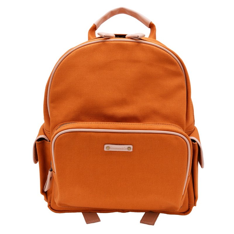 Leather trim small backpack orange - Backpacks - Cotton & Hemp Orange