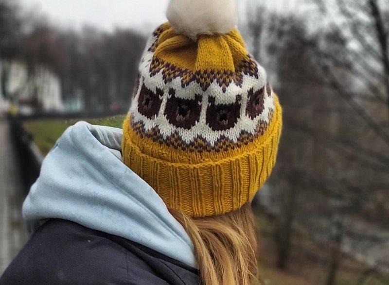 Warm womens hand-knitted hat | レディース帽子 - 帽子 - 羊毛 黃色