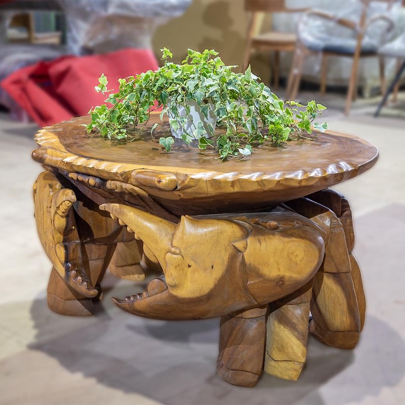 丸太型レジャーチェアセット/チークの木/カニ/1つのテーブルと4つの椅子/手彫り - その他の家具 - 木製 