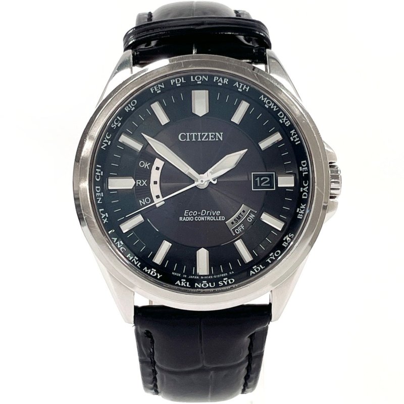 【日本直送 中古美品】シチズン CITIZEN 腕時計 H145-S073545 エコドライブ ステンレススチール/レザー シルバー/ブラック - 女錶 - 不鏽鋼 銀色