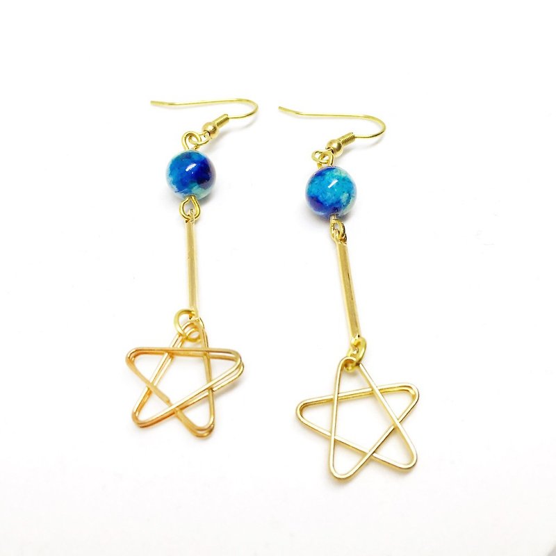 Blue Star◆Brass Earrings-Natural stone /Gemstone / Brass / Bracelet Jewelry design - Earrings & Clip-ons - Gemstone Blue