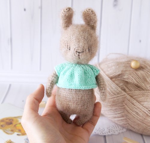 CozyToysByOreshek Rabbit doll with clothes, Forest stuffed animals, Woodland Nursery Decor toy