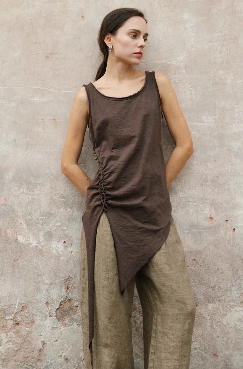 Self-Gaze ​​Cotton Knit Tank Top - Women's Vests - Other Materials Brown