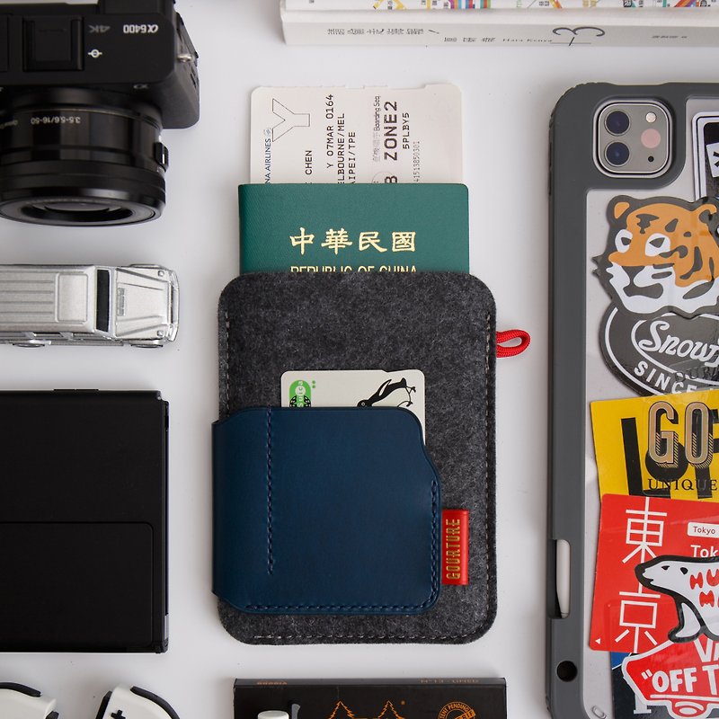 GOURTURE - Traveling abroad passport holder/passport cover three-layer model [Danpin blue] - Passport Holders & Cases - Genuine Leather Blue