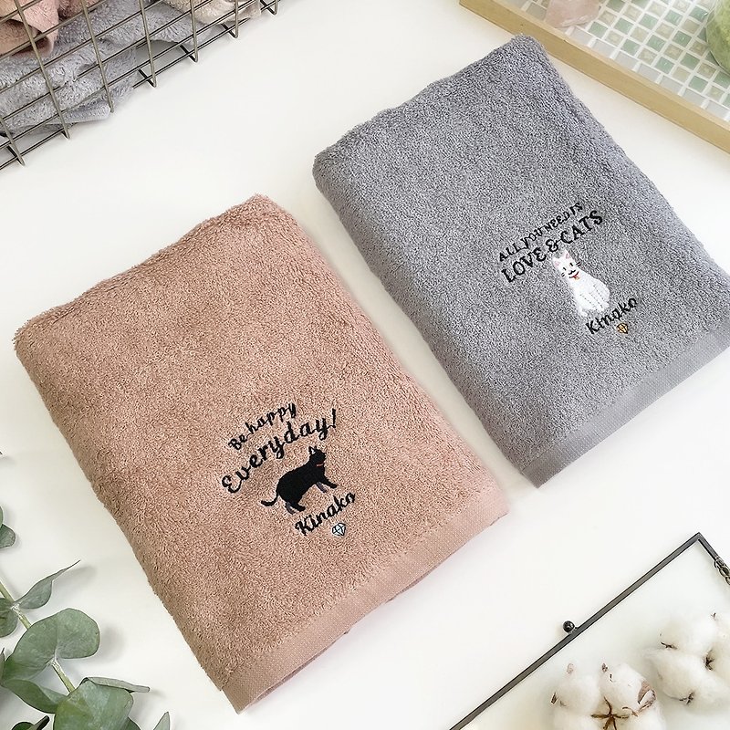 Personalized Solid Color Cat Imabari Face Towel - Towels - Cotton & Hemp White