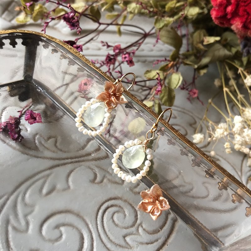 分離可能な天然真珠のペンダントを備えた石手作りイヤリング - ピアス・イヤリング - 宝石 グリーン