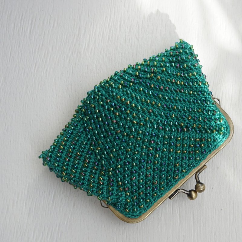 Ba-ba (m) Skipping Stiches Beads crochet square pouch No.2201 - ポーチ - その他の素材 グリーン