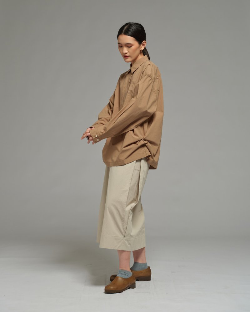 Unisex: Collared Shirt (Brown) - 女襯衫 - 棉．麻 咖啡色