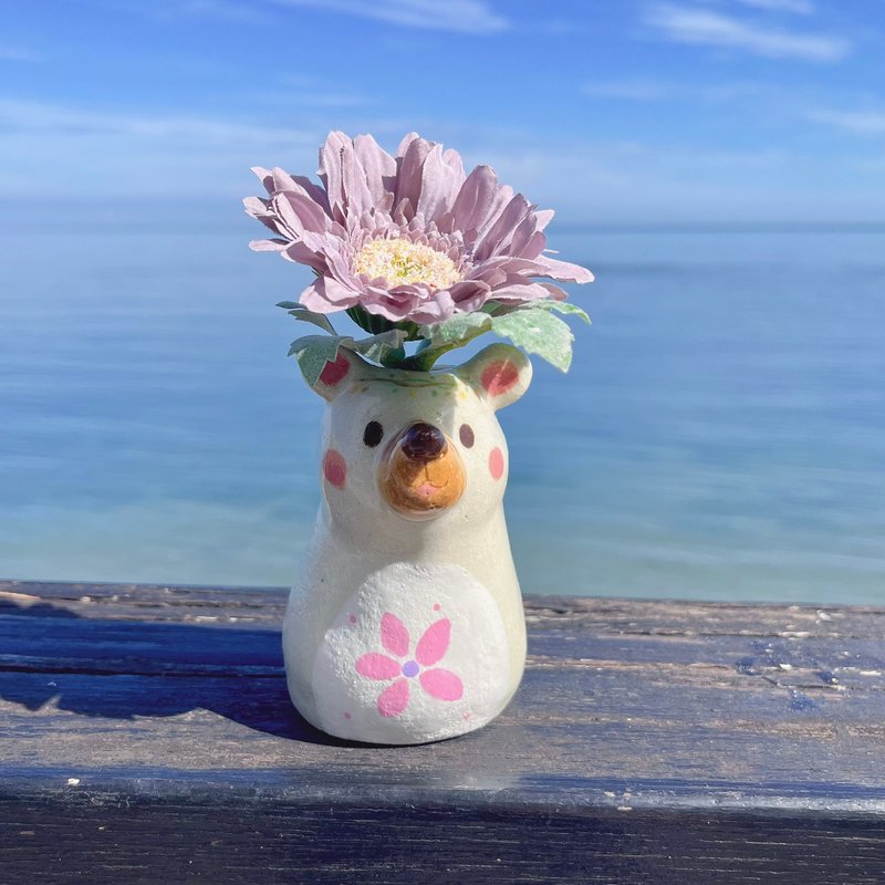 A Lu 萌熊陶花器/擺飾/禮物/手作手繪 原創僅此一件 - 花瓶/花器 - 陶 多色