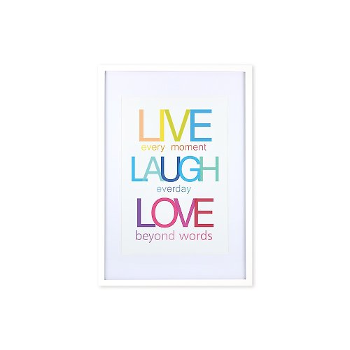 iINDOORS英倫家居 裝飾畫相框 Quote Series Live Laugh Love 白色框 63x43cm 室設