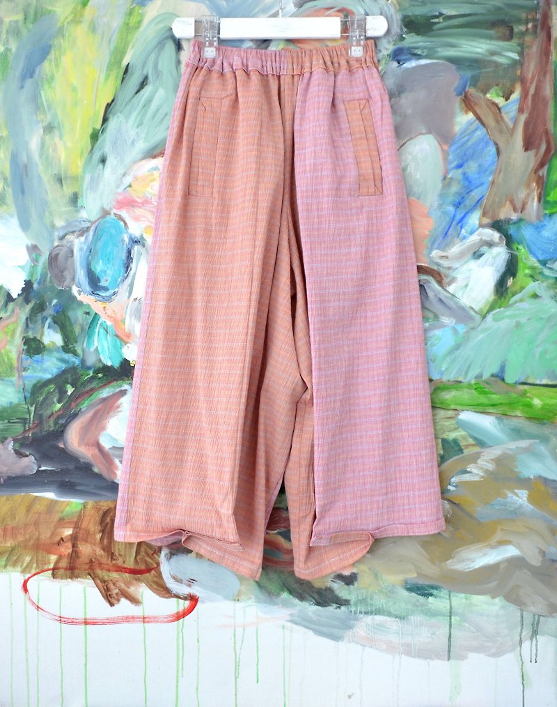TIMBEE LO pink cotton Linen trousers sharp orange color pink fight - กางเกงขายาว - ผ้าฝ้าย/ผ้าลินิน สีส้ม
