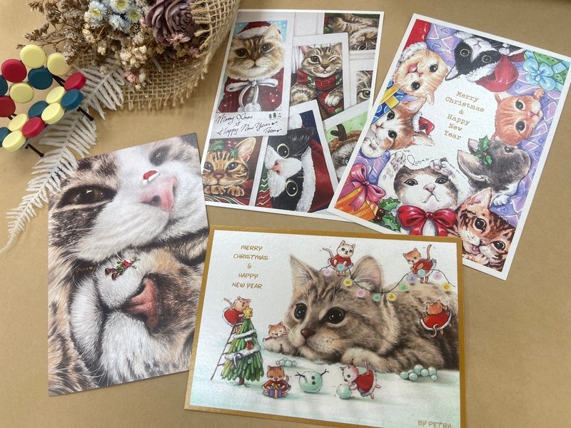 \ Fake Cat Lover Series/Cat Christmas Blessings Postcard Set (set of four) - การ์ด/โปสการ์ด - กระดาษ 